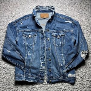 American Eagle Jacket Womens Small Destroyed Grunge Jean Frayed Trucker Denim